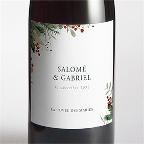 Etiquette de bouteille mariage thème noël