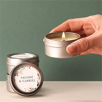 Bougie mariage thème noël argent - Bougie allumée