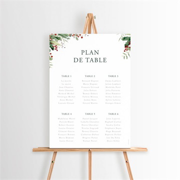 Plan de table mariage thème noël plié