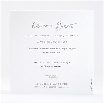 Faire-part mariage tendre elegance dorure - Dos du faire-part