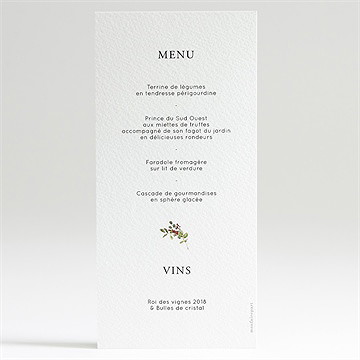 Menu mariage fleurs d'hiver - Dos du menu