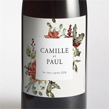 Etiquette de bouteille mariage fleurs d'hiver