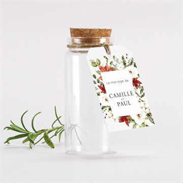 Mignonette mariage en rouge et blanc étiquette