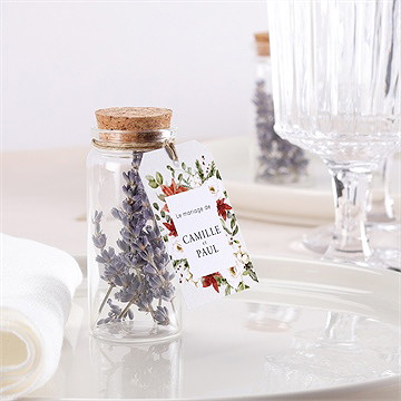 Mignonette mariage en rouge et blanc étiquette - Mise en situation