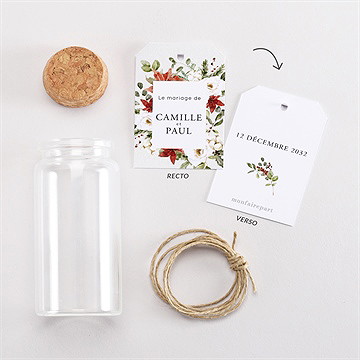 Mignonette mariage en rouge et blanc étiquette - Vue d'ensemble