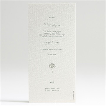 Menu mariage romance - Dos du menu