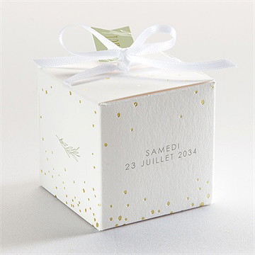 Boîte de dragées mariage tendre elegance dorure - Dos de la boîte