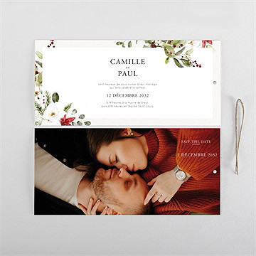 Faire-part mariage en rouge et blanc pochette duo - Cartes intérieures recto