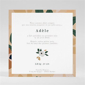 Faire-part naissance fleurs vintage - Dos du faire-part