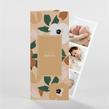 Faire-part naissance fleurs vintage photomaton