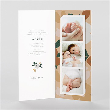 Faire-part naissance fleurs vintage photomaton - Intérieur du faire-part