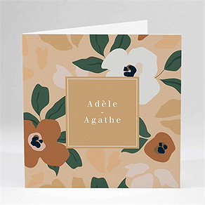 Faire-part naissance fleurs vintage jumeaux