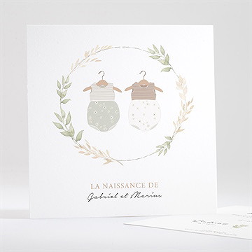 Faire-part naissance bodys jumeaux carré