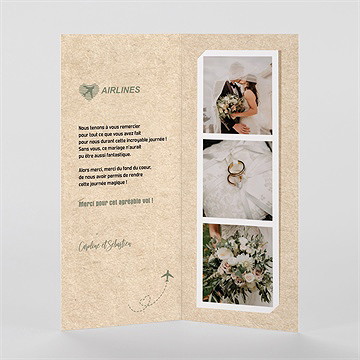 Remerciement mariage billet d'avion photomaton - Intérieur du faire-part