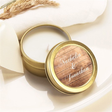 Bougie mariage boisé étiquette