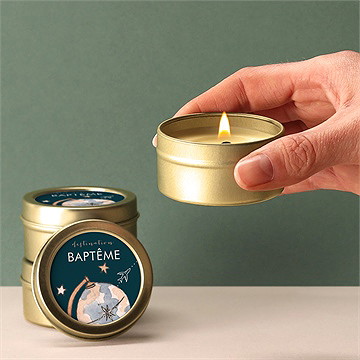 Bougie baptême mon passeport bapteme or - Bougie allumée