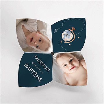 Faire-part de baptême mon passeport bapteme cocotte - Vue du dessus