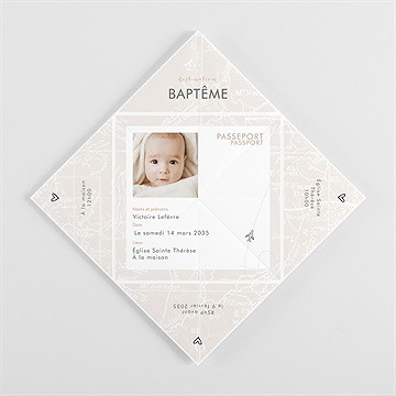 Faire-part de baptême mon passeport bapteme cocotte - Vue intérieure pliée