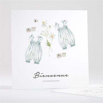Faire-part naissance jumeaux barboteuse carré