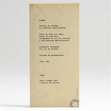 Menu baptême télégramme baptême - Dos du menu