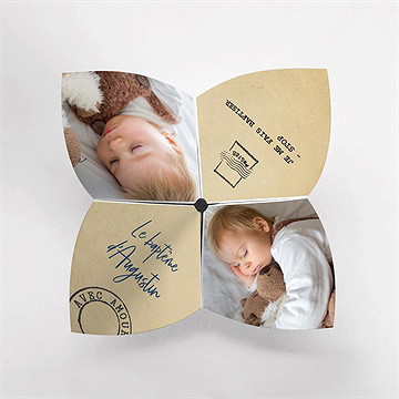 Faire-part de baptême télégramme baptême cocotte - Vue du dessus