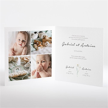 Faire-part naissance bébé jumeaux - Intérieur du faire-part