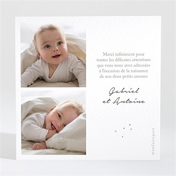 Remerciement naissance bébé jumeaux - Dos de la carte
