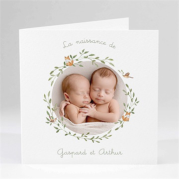 Faire-part naissance famille renard jumeaux