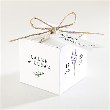 Boîte de dragées mariage lavande cube