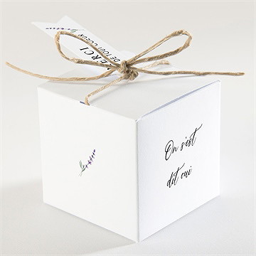 Boîte de dragées mariage lavande cube - Dos de la boîte