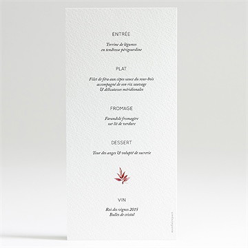 Menu mariage floral - Dos du menu
