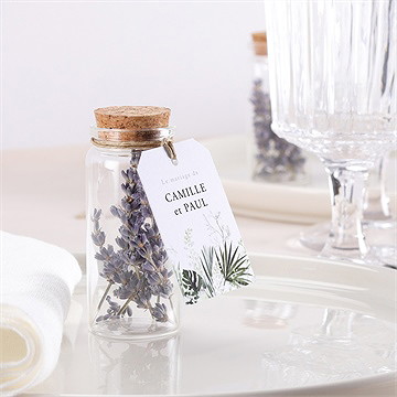 Mignonette mariage tropical étiquette - Mise en situation