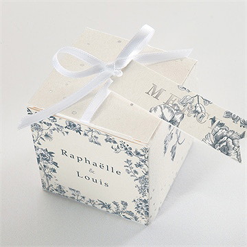 Boîte de dragées mariage tropiques argenté - Dessus de la boîte