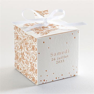 Boîte de dragées mariage passionnément cuivré - Dos de la boîte