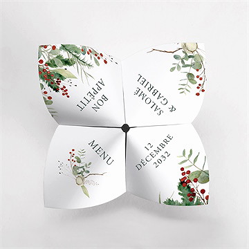 Menu mariage thème noël cocotte - Vue du dessus