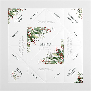 Menu mariage thème noël cocotte - Vue dépliée