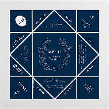 Menu mariage bleu romantique cocotte - Vue dépliée