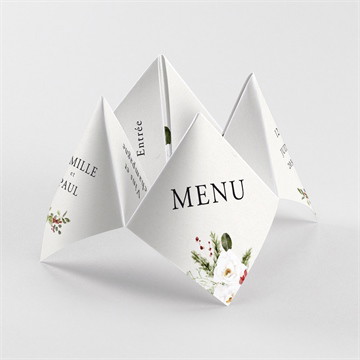 Menu mariage en rouge et blanc cocotte