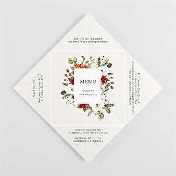 Menu mariage en rouge et blanc cocotte - Vue intérieure pliée