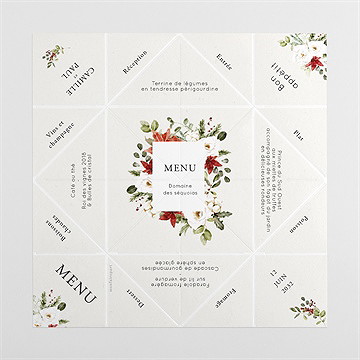 Menu mariage en rouge et blanc cocotte - Vue dépliée