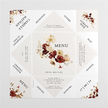 Menu mariage en automne cocotte - Vue dépliée