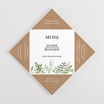 Menu mariage nature chic cocotte - Vue intérieure pliée