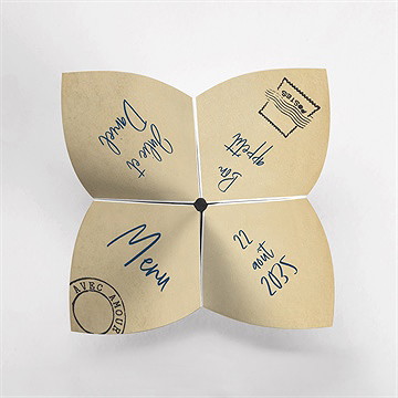 Menu mariage notre télégramme cocotte - Vue du dessus