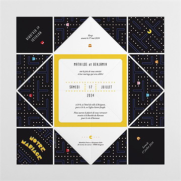 Faire-part mariage geek cocotte - Intérieur de la cocotte dépliée