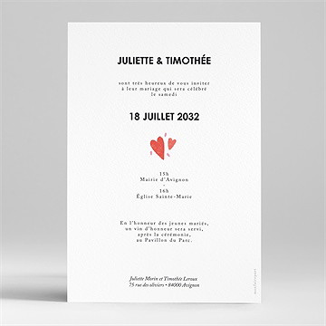 Faire-part mariage coeurs - Dos du faire-part