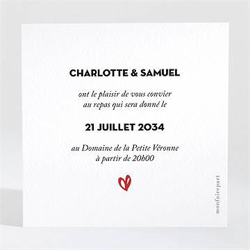 Carton d'invitation mariage coeur - Dos du carton
