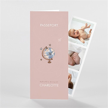 Faire-part naissance passeport fille photomaton