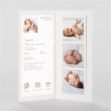 Faire-part naissance passeport fille photomaton - Intérieur du faire-part