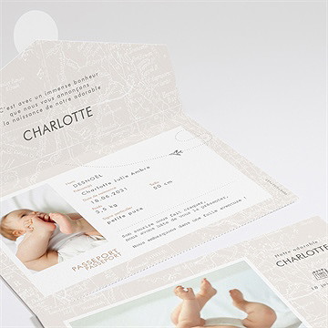 Faire-part naissance passeport fille enveloppe - Détail du faire-part