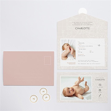 Faire-part naissance passeport fille enveloppe - Vue d'ensemble